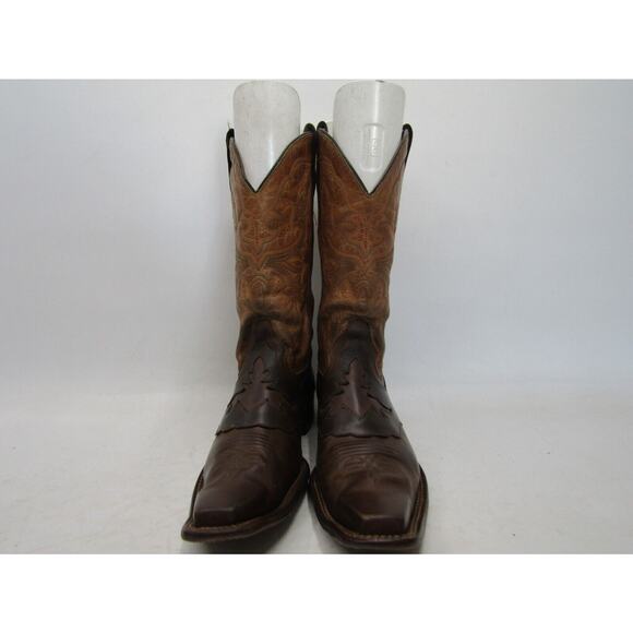Reyme Mens Size 9 D Two Tone Brown Leather Cowboy Inlay Stockman Snip Toe Boots main image 6